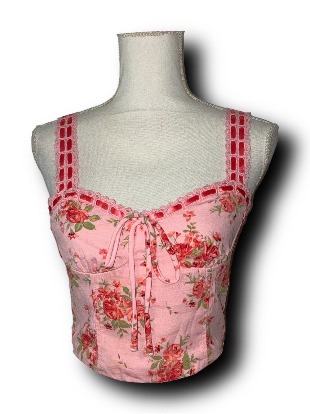 Thirty/Thirty Floral Smocked Back Cottagecore Crop Top Barbiecore Girlhoodcore